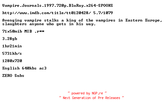 NFO for the release Vampire.Journals.1997.720p.BluRay.x264-SPOOKS by SPOOKS