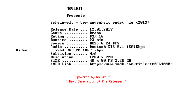NFO for the release Scheinwelt.Vergangenheit.endet.nie.2013.German.720p.BluRay.x264-MOViEiT by MOViEiT