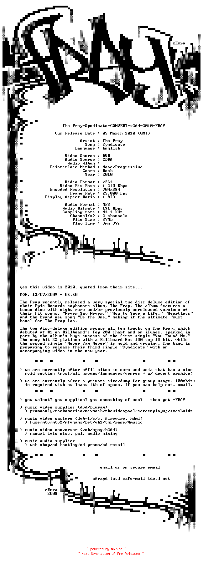 NFO for the release The_Fray-Syndicate-CONVERT-x264-2010-FRAY by FRAY