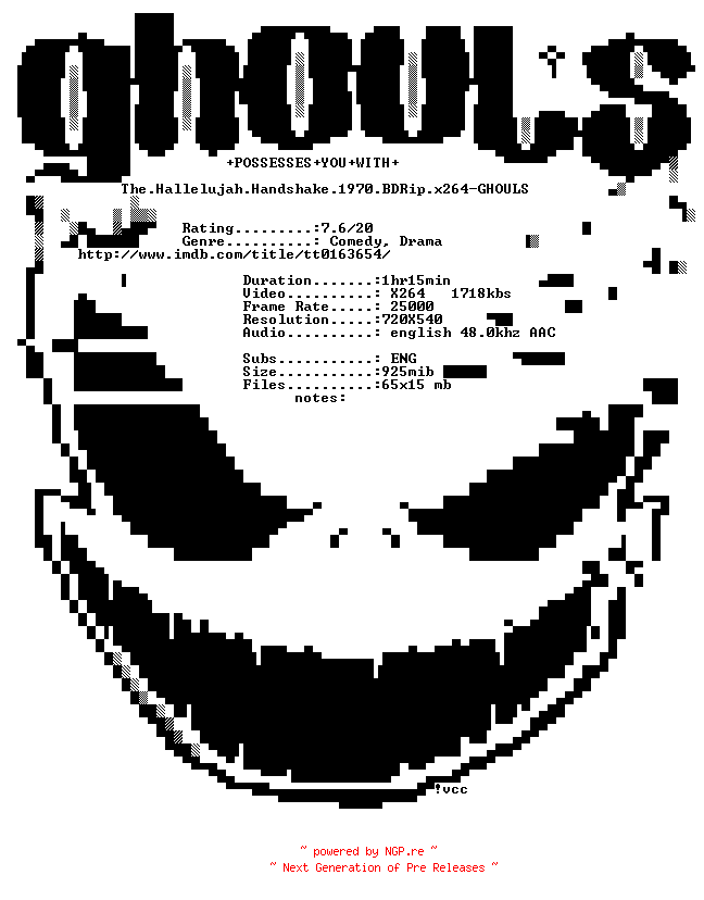 NFO for the release The.Hallelujah.Handshake.1970.BDRip.x264-GHOULS by GHOULS