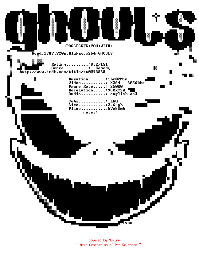 NFO for the release Road.1987.720p.BluRay.x264-GHOULS by GHOULS
