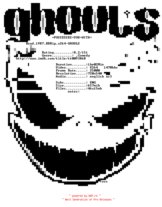NFO for the release Road.1987.BDRip.x264-GHOULS by GHOULS