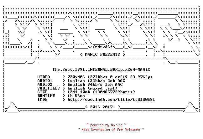 NFO for the release The.Sect.1991.iNTERNAL.BDRip.x264-MANiC by MANiC