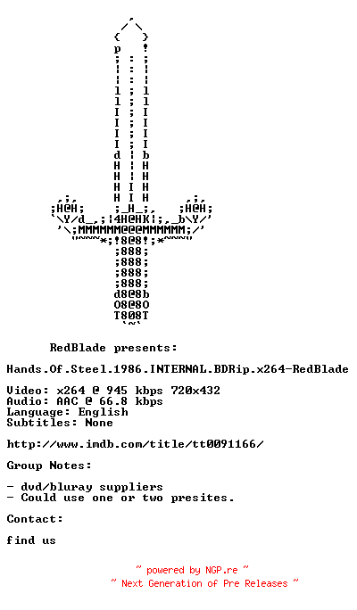 NFO for the release Hands.Of.Steel.1986.INTERNAL.BDRip.x264-RedBlade by RedBlade