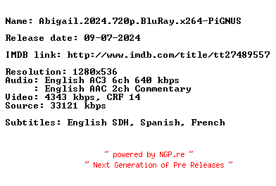 NFO for the release Abigail.2024.720p.BluRay.x264-PiGNUS by PiGNUS