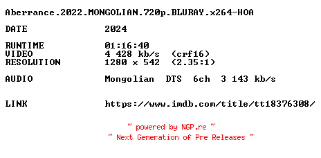 NFO for the release Aberrance.2022.MONGOLIAN.720p.BLURAY.x264-HOA by HOA