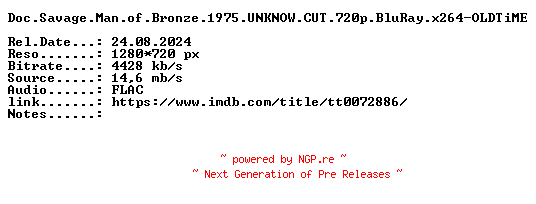 NFO for the release Doc.Savage.Man.of.Bronze.1975.UNKNOW.CUT.720p.BluRay.x264-OLDTiME by OLDTiME