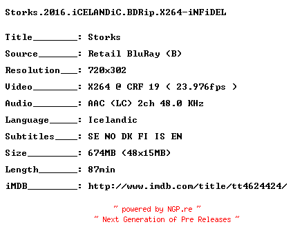 NFO for the release Storks.2016.iCELANDiC.BDRip.X264-iNFiDEL by iNFiDEL