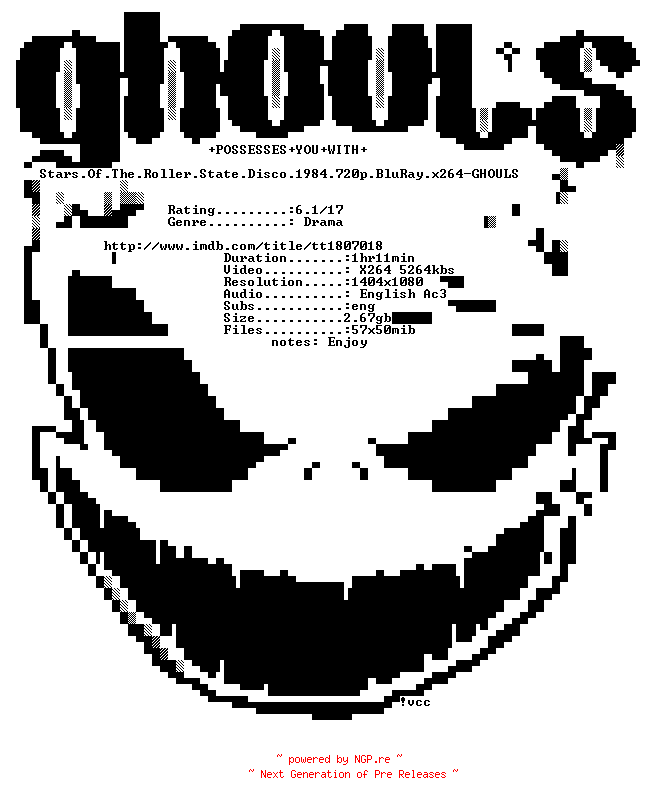 NFO for the release Stars.Of.The.Roller.State.Disco.1984.720p.BluRay.x264-GHOULS by GHOULS