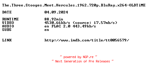 NFO for the release The.Three.Stooges.Meet.Hercules.1962.720p.BluRay.x264-OLDTiME by OLDTiME