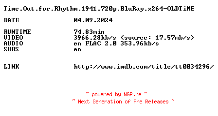 NFO for the release Time.Out.for.Rhythm.1941.720p.BluRay.x264-OLDTiME by OLDTiME
