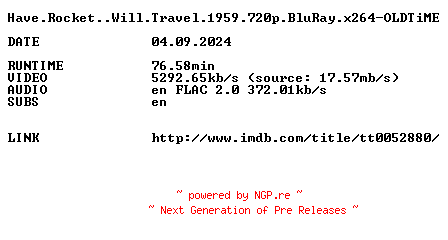 NFO for the release Have.Rocket..Will.Travel.1959.720p.BluRay.x264-OLDTiME by OLDTiME