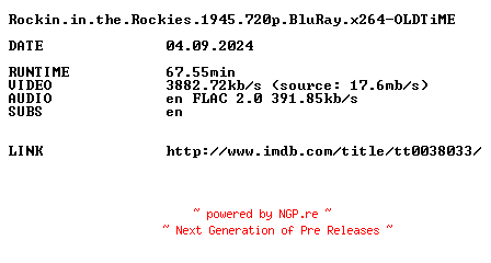 NFO for the release Rockin.in.the.Rockies.1945.720p.BluRay.x264-OLDTiME by OLDTiME