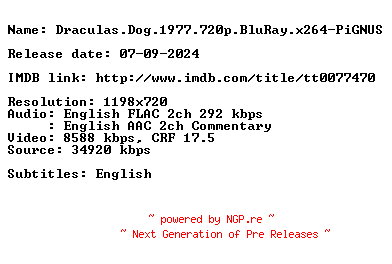 NFO for the release Draculas.Dog.1977.720p.BluRay.x264-PiGNUS by PiGNUS