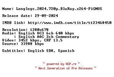 NFO for the release Longlegs.2024.720p.BluRay.x264-PiGNUS by PiGNUS