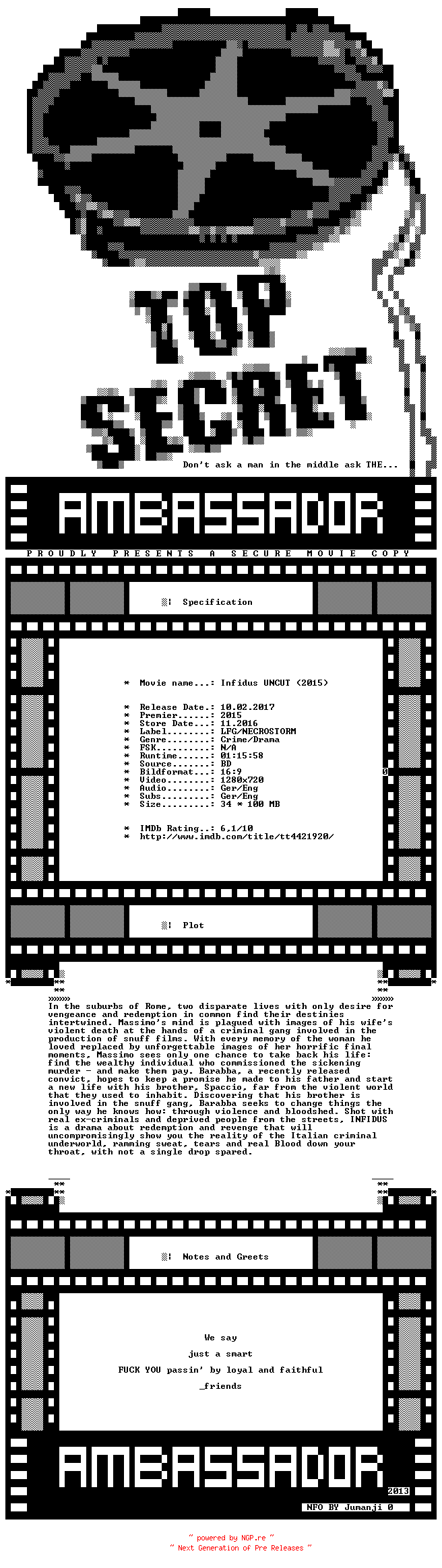 NFO for the release Infidus.UNCUT.GERMAN.2015.DL.720P.BLURAY.X264-AMBASSADOR by AMBASSADOR