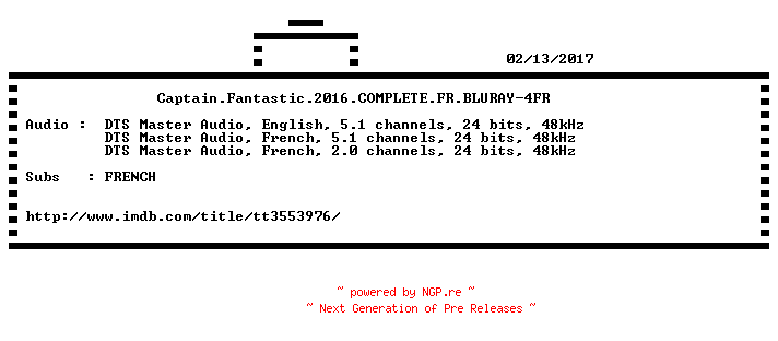 NFO for the release Captain.Fantastic.2016.COMPLETE.FR.BLURAY-4FR by 4FR