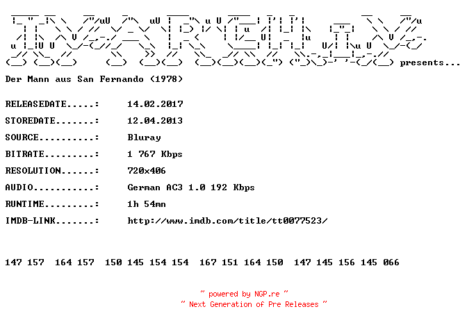 NFO for the release Der.Mann.aus.San.Fernando.1978.German.BDRip.x264.iNTERNAL-TVARCHiV by TVARCHiV