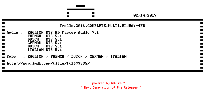 NFO for the release Trolls.2016.COMPLETE.MULTi.BLURAY-4FR by 4FR
