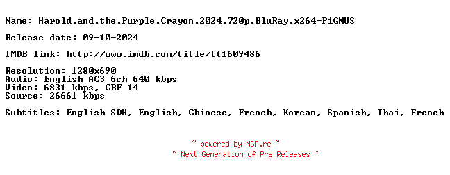 NFO for the release Harold.and.the.Purple.Crayon.2024.720p.BluRay.x264-PiGNUS by PiGNUS