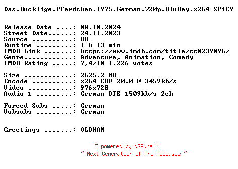 NFO for the release Das.Bucklige.Pferdchen.1975.German.720p.BluRay.x264-SPiCY by SPiCY