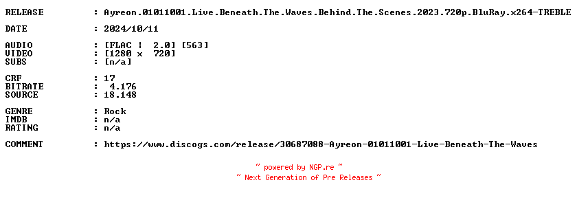 NFO for the release Ayreon.01011001.Live.Beneath.The.Waves.Behind.The.Scenes.2023.720p.BluRay.x264-TREBLE by TREBLE