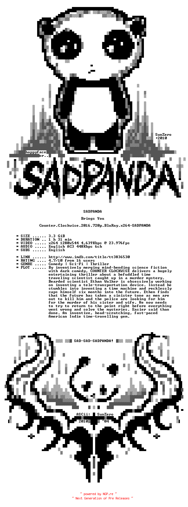 NFO for the release Counter.Clockwise.2016.720p.BluRay.x264-SADPANDA by SADPANDA
