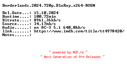 NFO for the release Borderlands.2024.720p.BluRay.x264-ROEN by ROEN