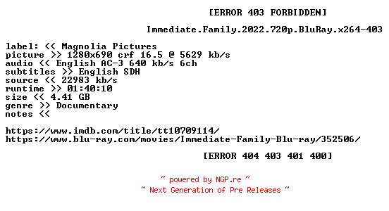 NFO for the release Immediate.Family.2022.720p.BluRay.x264-403 by 403