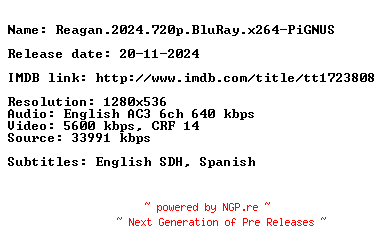 NFO for the release Reagan.2024.720p.BluRay.x264-PiGNUS by PiGNUS