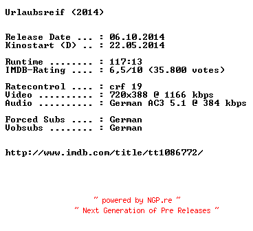 NFO for the release Urlaubsreif.German.BDRiP.x264-EXQUiSiTE by EXQUiSiTE