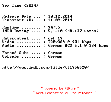 NFO for the release Sex.Tape.German.BDRiP.x264-EXQUiSiTE by EXQUiSiTE