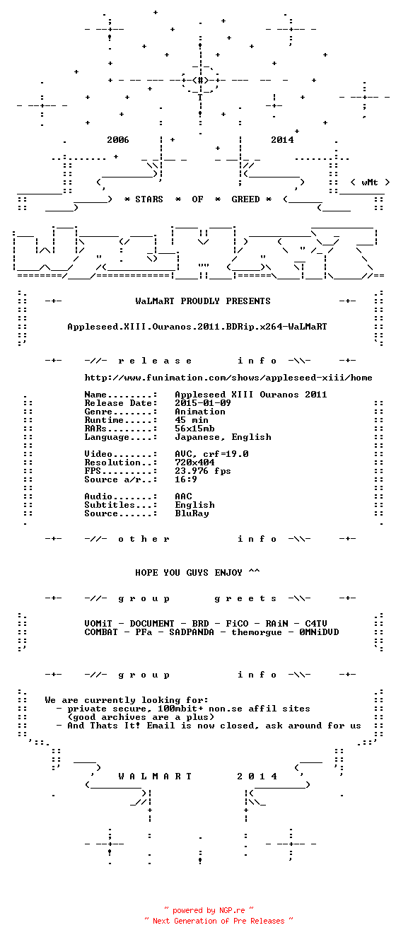 NFO for the release Appleseed.XIII.Ouranos.2011.BDRip.x264-WaLMaRT by WaLMaRT