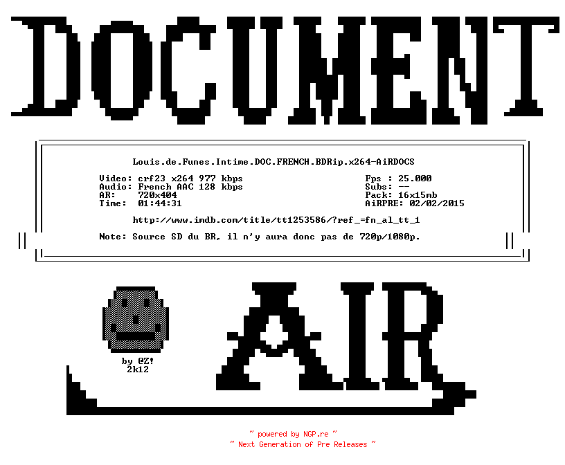 NFO for the release Louis.de.Funes.Intime.DOC.FRENCH.BDRip.x264-AiRDOCS by AiRDOCS