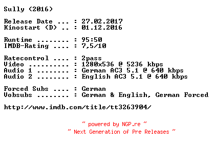 NFO for the release Sully.2016.German.DL.720p.BluRay.x264-COiNCiDENCE by COiNCiDENCE
