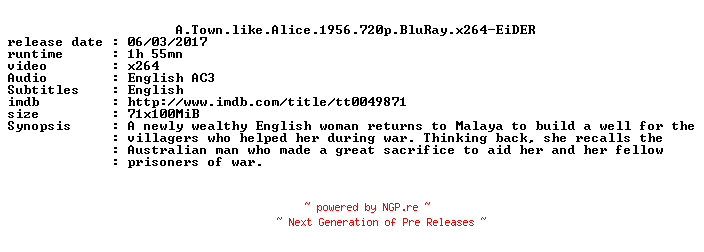 NFO for the release A.Town.like.Alice.1956.720p.BluRay.x264-EiDER by EiDER