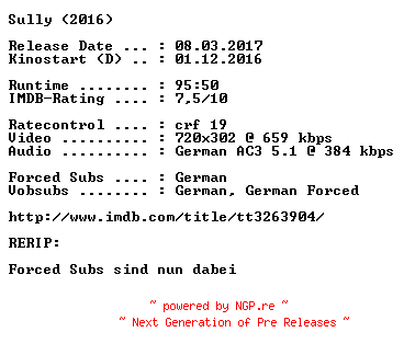 NFO for the release Sully.German.2016.AC3.RERIP.BDRip.x264-COiNCiDENCE by COiNCiDENCE