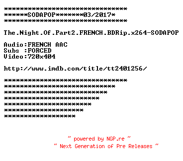 NFO for the release The.Night.Of.Part2.FRENCH.BDRip.x264-SODAPOP by SODAPOP