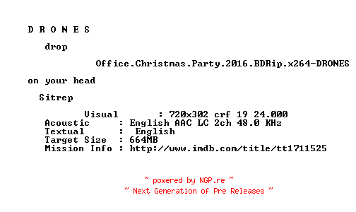 NFO for the release Office.Christmas.Party.2016.BDRip.x264-DRONES by DRONES