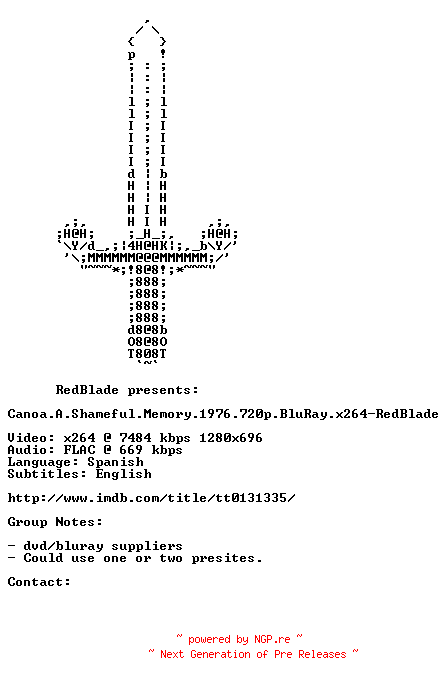 NFO for the release Canoa.A.Shameful.Memory.1976.720p.BluRay.x264-RedBlade by RedBlade