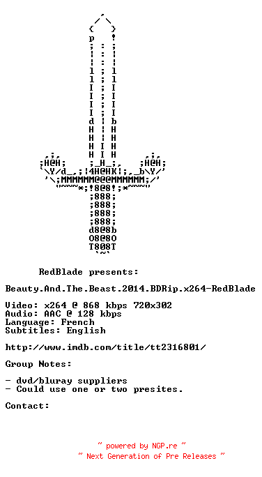 NFO for the release Beauty.And.The.Beast.2014.BDRip.x264-RedBlade by RedBlade