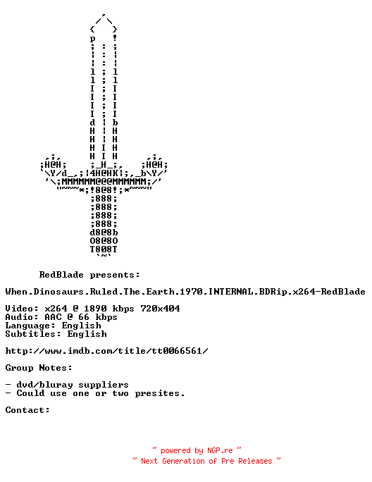 NFO for the release When.Dinosaurs.Ruled.The.Earth.1970.INTERNAL.BDRip.x264-RedBlade by RedBlade