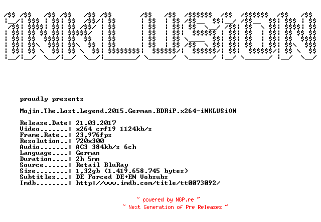 NFO for the release Mojin.The.Lost.Legend.German.BDRiP.x264-iNKLUSiON by iNKLUSiON