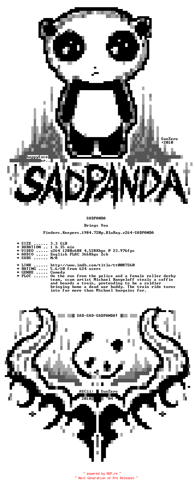 NFO for the release Finders.Keepers.1984.720p.BluRay.x264-SADPANDA by SADPANDA