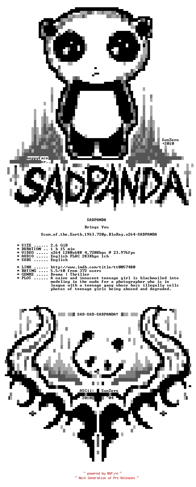 NFO for the release Scum.of.the.Earth.1963.720p.BluRay.x264-SADPANDA by SADPANDA