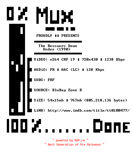 NFO for the release The.Rescuers.Down.Under.1990.FRENCH.BDRip.x264-MUx by MUx