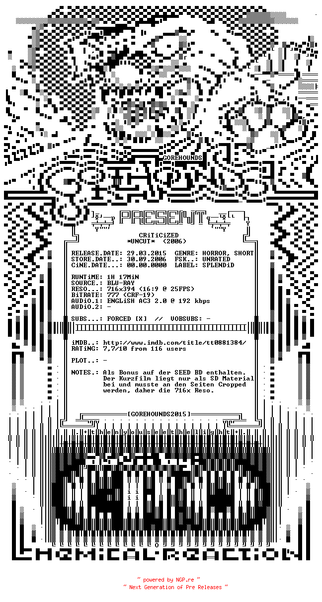 NFO for the release Criticized.GERMAN.SUBBED.2006.BDRiP.x264-GOREHOUNDS by GOREHOUNDS