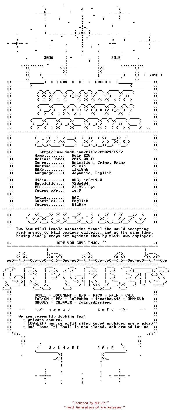 NFO for the release Noir.E20.iNTERNAL.BDRip.x264-WaLMaRT by WaLMaRT