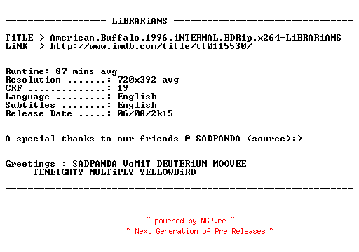 NFO for the release The.Domino.Principle.1977.iNTERNAL.BDRip.x264-LiBRARiANS by LiBRARiANS