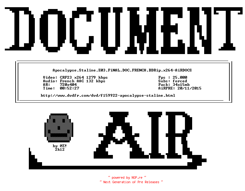 NFO for the release Apocalypse.Staline.E03.FiNAL.DOC.FRENCH.BDRip.x264-AiRDOCS by AiRDOCS